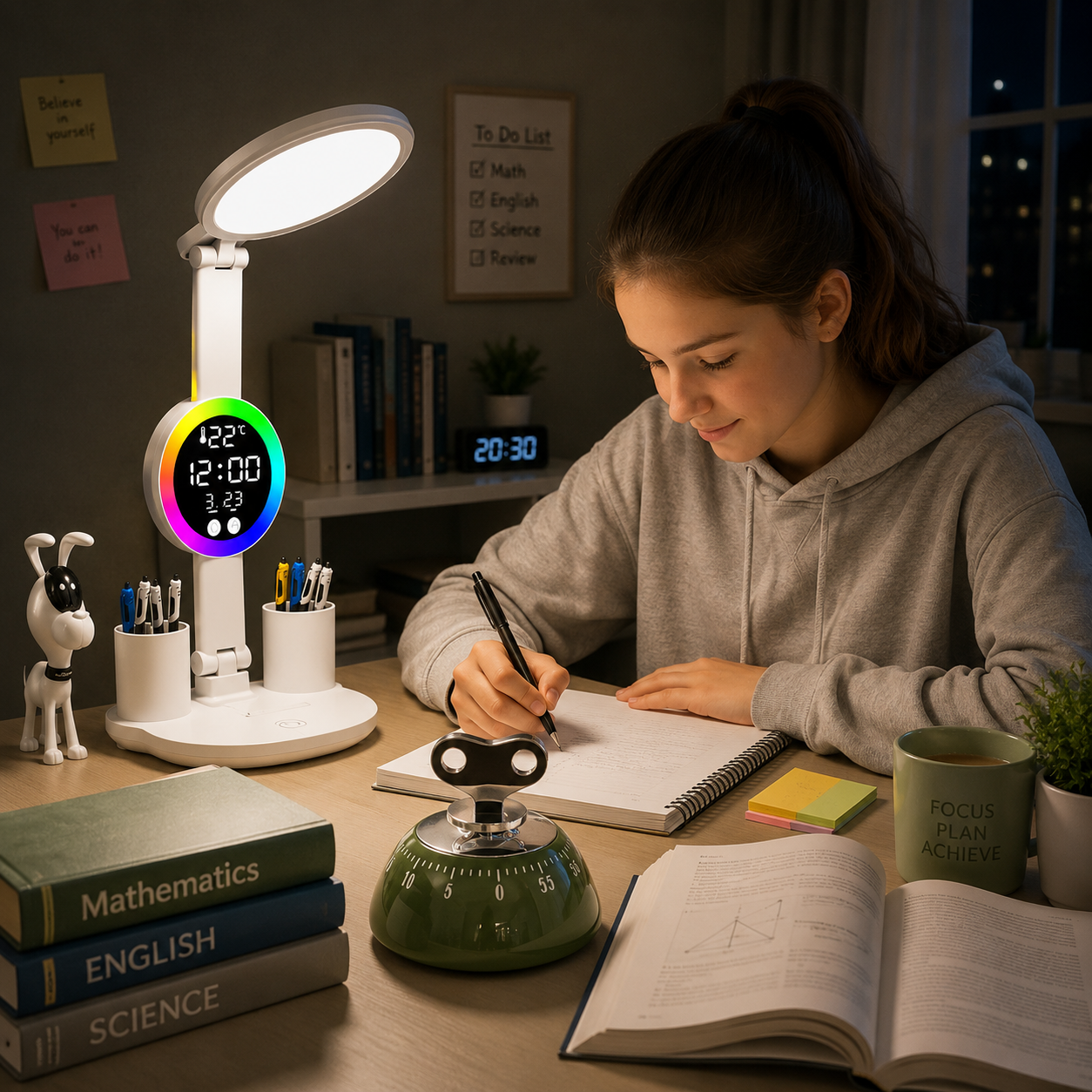 Study Smarter Bundle LED Reading Lamp with Smart Display Pen Holders & Green Magnetic Countdown Timer V888-ELOSUNG54243