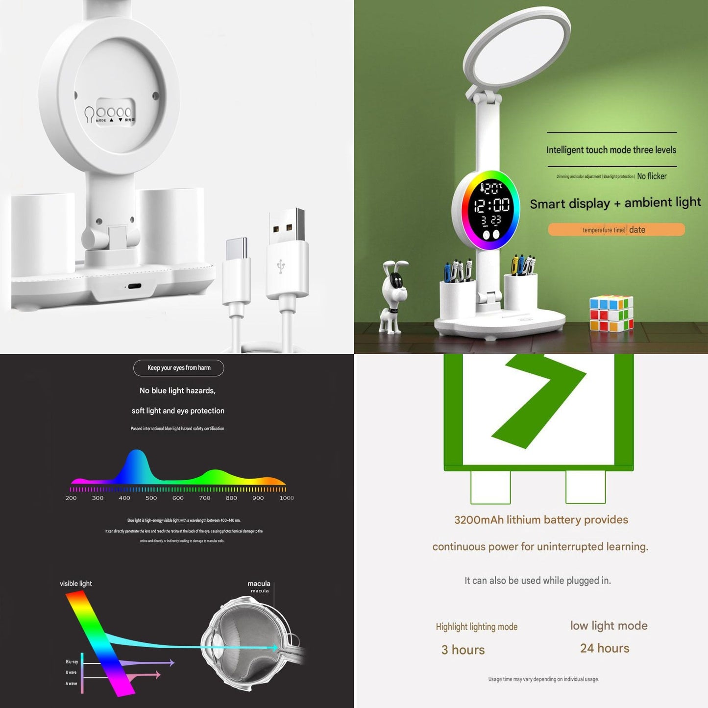 Study Smarter Bundle LED Reading Lamp with Smart Display Pen Holders & Green Magnetic Countdown Timer V888-ELOSUNG54243