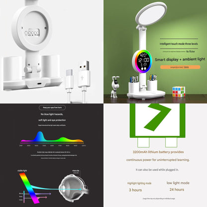 Study Smarter Bundle LED Reading Lamp with Smart Display Pen Holders & Green Magnetic Countdown Timer V888-ELOSUNG54243