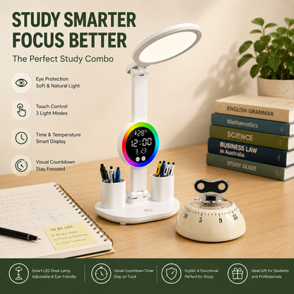 Study Smarter Bundle LED Reading Lamp with Smart Display Pen Holders & White Magnetic Countdown Timer V888-ELOSUNG54244