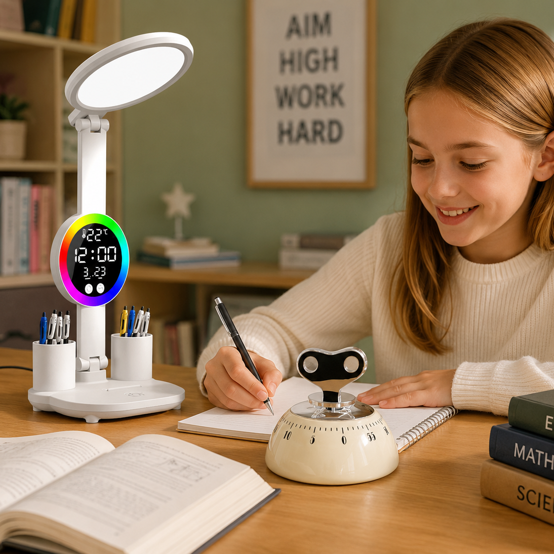Study Smarter Bundle LED Reading Lamp with Smart Display Pen Holders & White Magnetic Countdown Timer V888-ELOSUNG54244