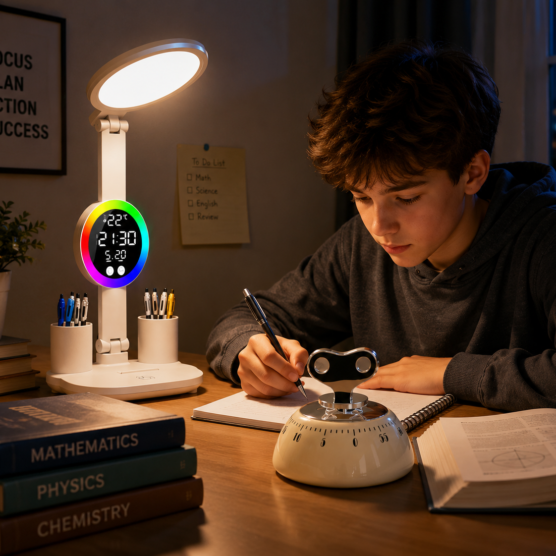 Study Smarter Bundle LED Reading Lamp with Smart Display Pen Holders & White Magnetic Countdown Timer V888-ELOSUNG54244