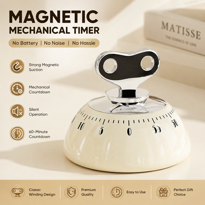 White 60-Minute Magnetic Mechanical Kitchen Timer Countdown Clock for Cooking, Study, Productivity and Time V888-ELOSUNG54248