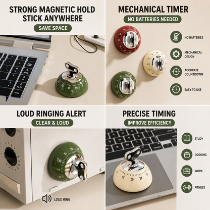 White 60-Minute Magnetic Mechanical Kitchen Timer Countdown Clock for Cooking, Study, Productivity and Time V888-ELOSUNG54248
