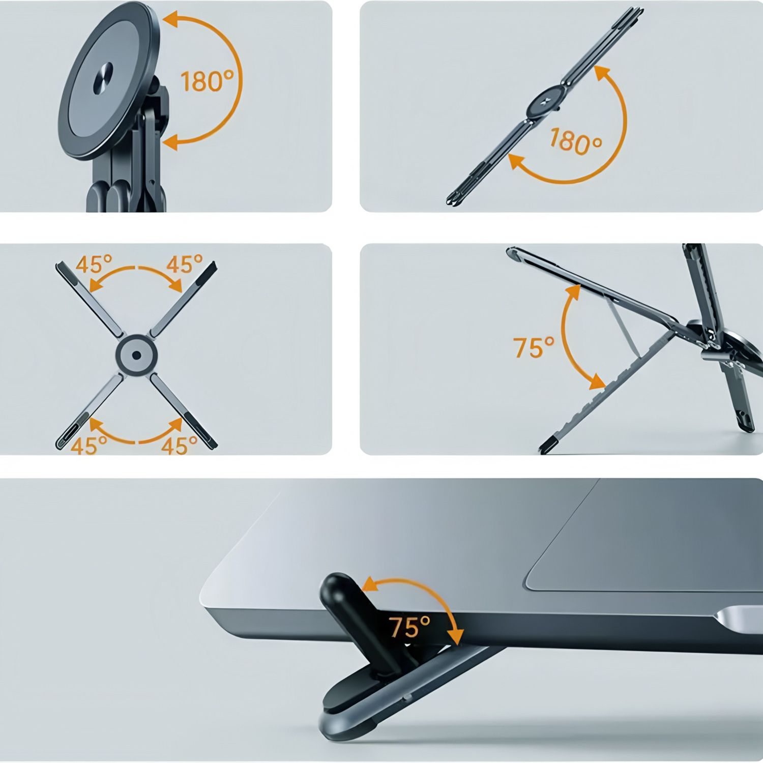 Grayish blue Foldable Magnetic Phone & Tablet Stand Aluminium Alloy Laptop Holder Adjustable Desktop Stand V888-ELOSUNG54249