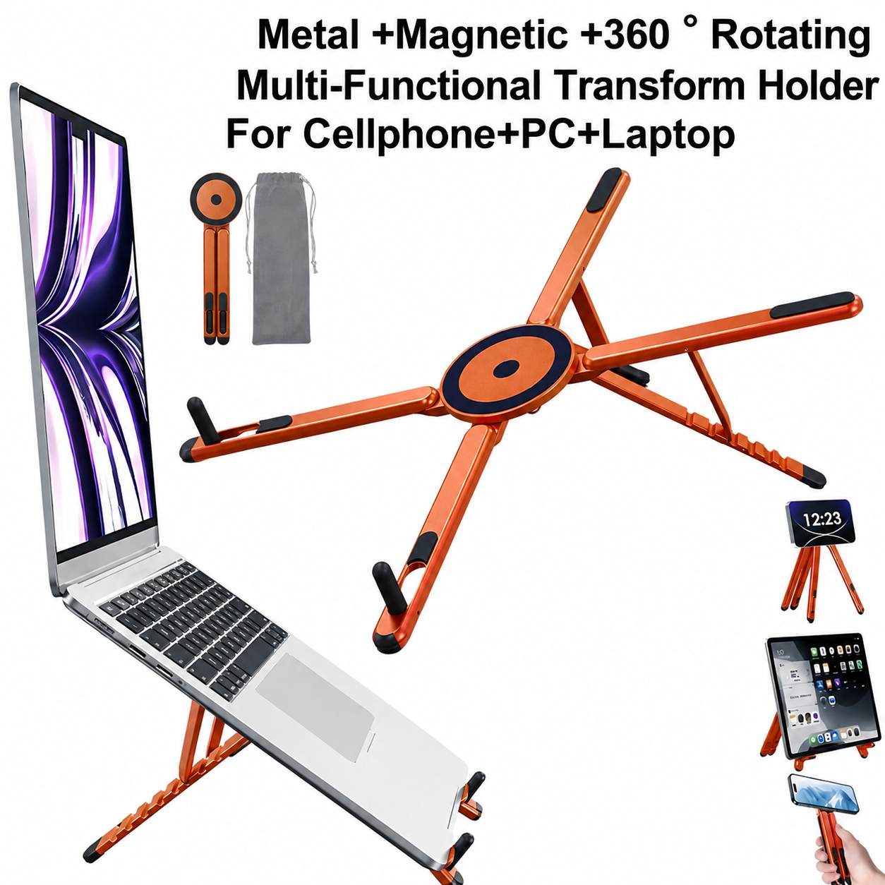 Orange Foldable Magnetic Phone & Tablet Stand Aluminium Alloy Laptop Holder Adjustable Desktop Stand for V888-ELOSUNG54250