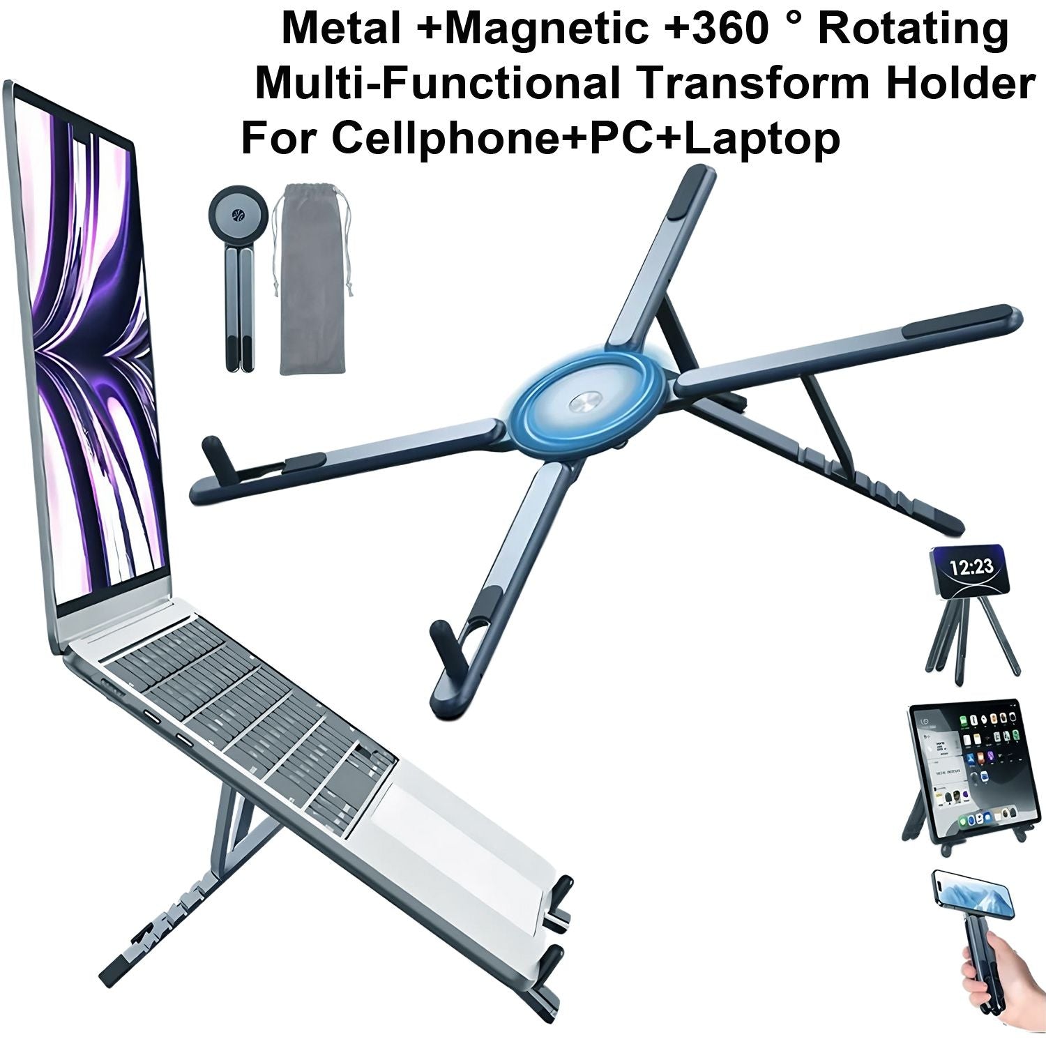 Gray Foldable Magnetic Phone & Tablet Stand Aluminium Alloy Laptop Holder Adjustable Desktop Stand for Mobile V888-ELOSUNG54251
