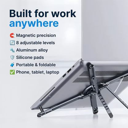 Gray Foldable Magnetic Phone & Tablet Stand Aluminium Alloy Laptop Holder Adjustable Desktop Stand for Mobile V888-ELOSUNG54251