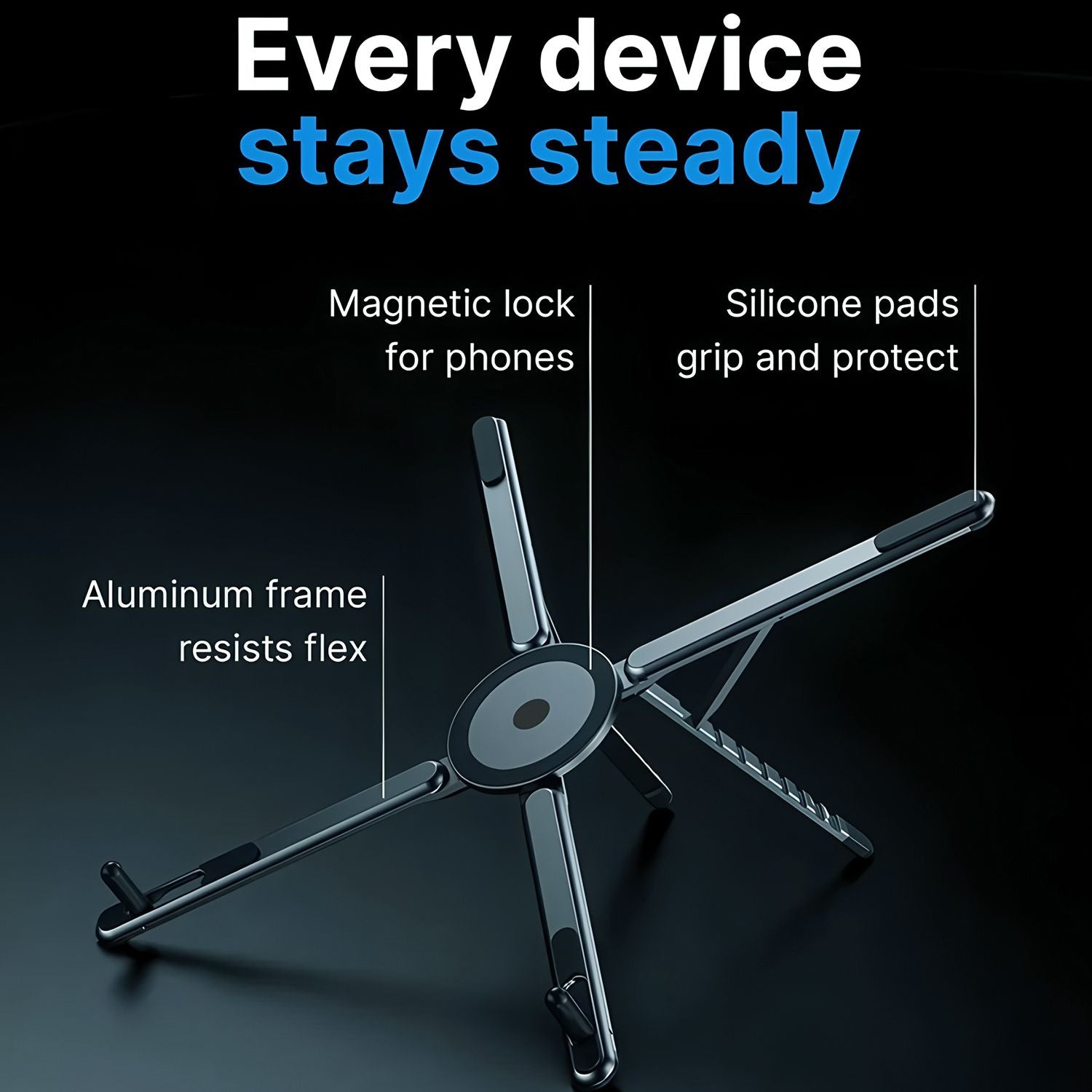 Gray Foldable Magnetic Phone & Tablet Stand Aluminium Alloy Laptop Holder Adjustable Desktop Stand for Mobile V888-ELOSUNG54251