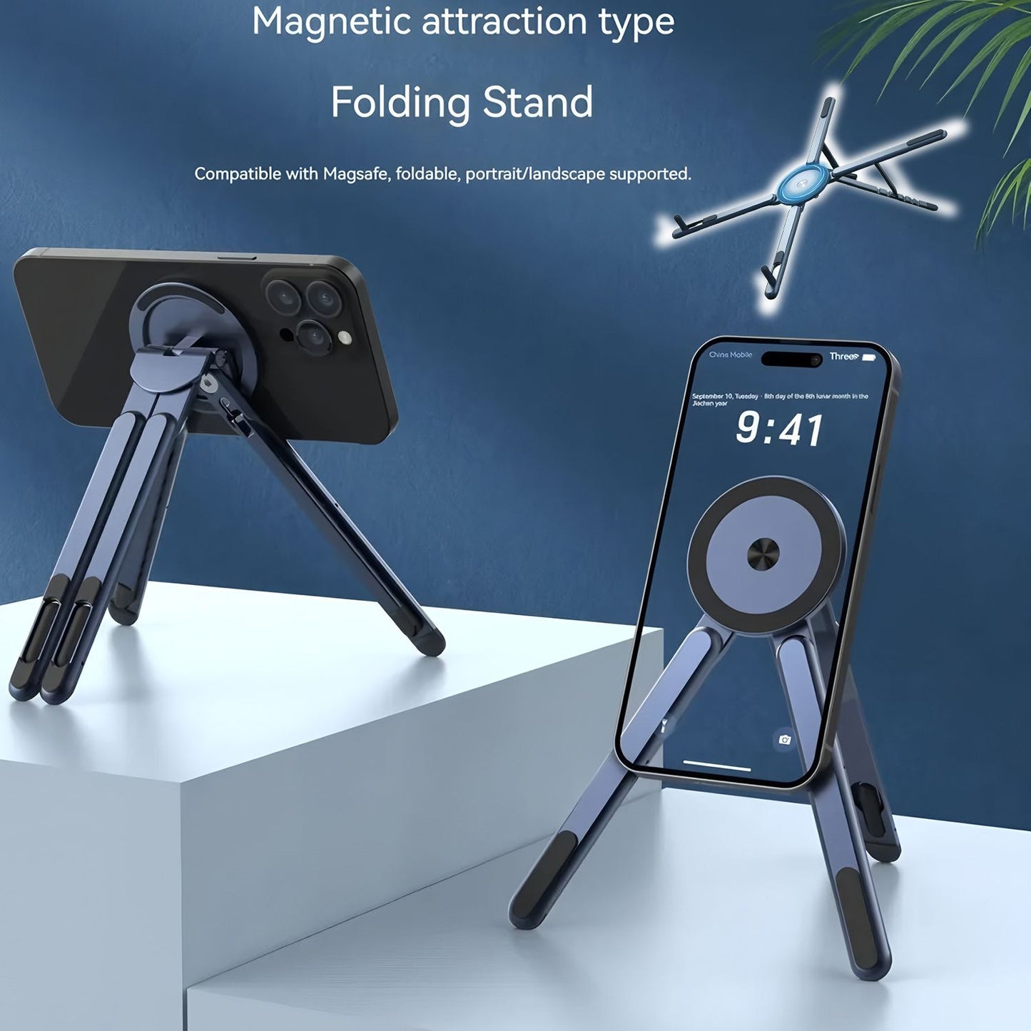 Gray Foldable Magnetic Phone & Tablet Stand Aluminium Alloy Laptop Holder Adjustable Desktop Stand for Mobile V888-ELOSUNG54251