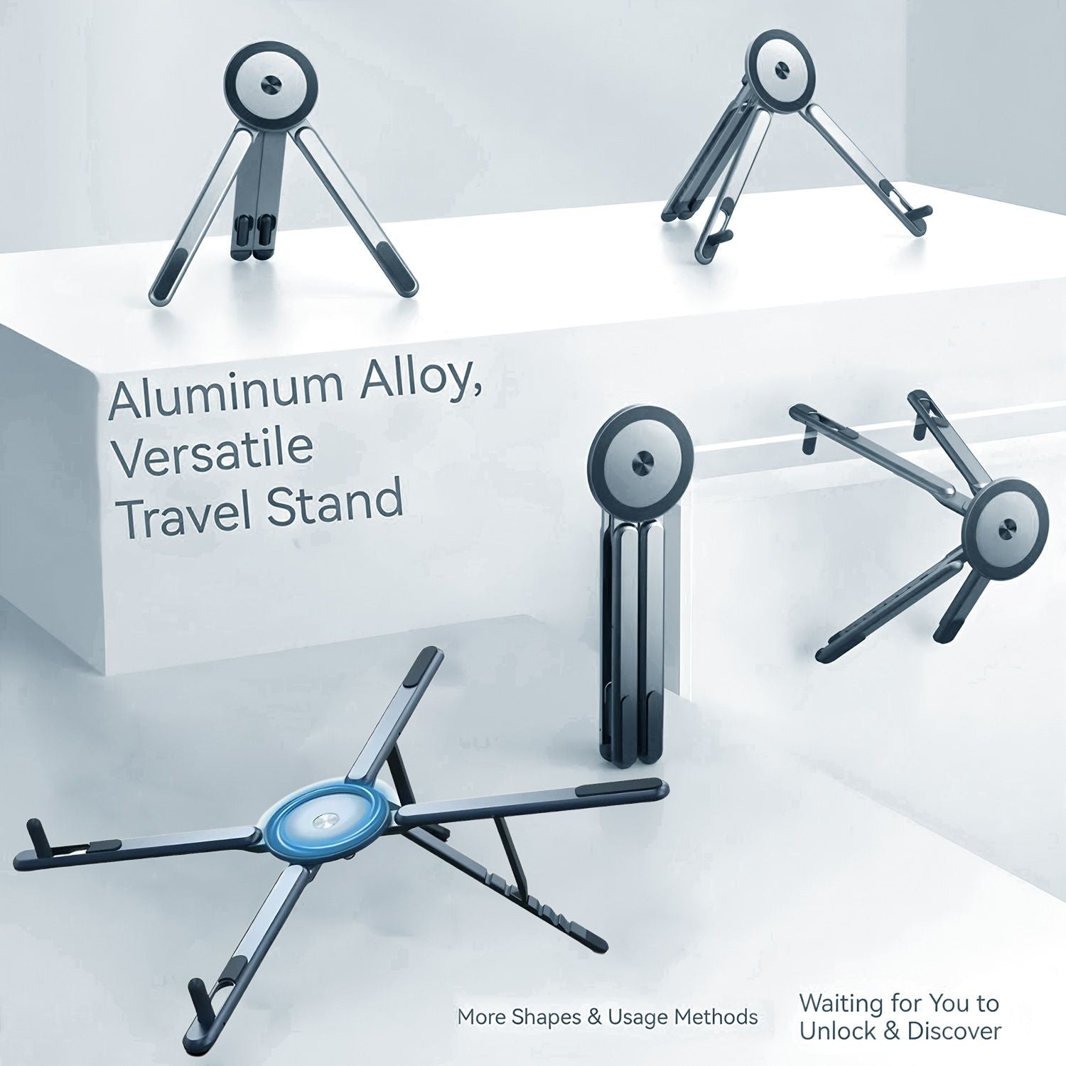 Gray Foldable Magnetic Phone & Tablet Stand Aluminium Alloy Laptop Holder Adjustable Desktop Stand for Mobile V888-ELOSUNG54251