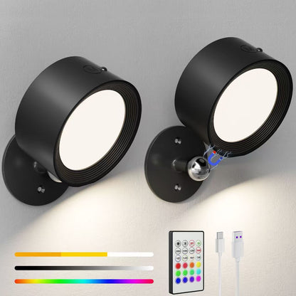 Magnetic RGB LED Wall Light Rechargeable Bedside Reading Lamp 360 degrees Adjustable Wall Sconce with Remote V888-ELOSUNG54252