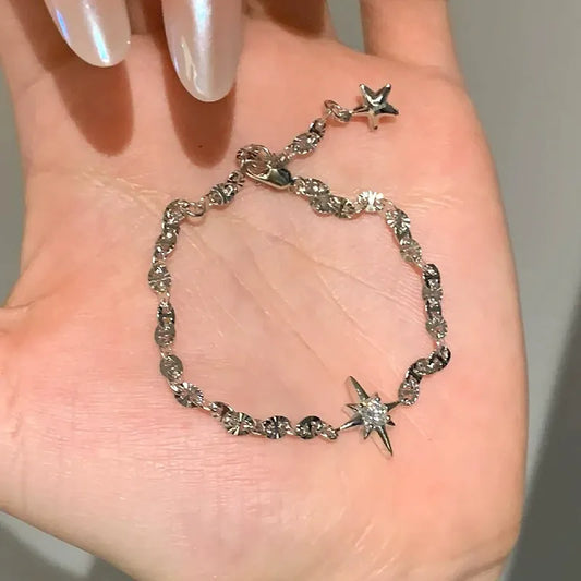 Silver North Star Crystal Charm Bracelet Lucky Star Chain Bracelet for Women Minimalist Celestial Jewellery V888-ELOSUNG54254