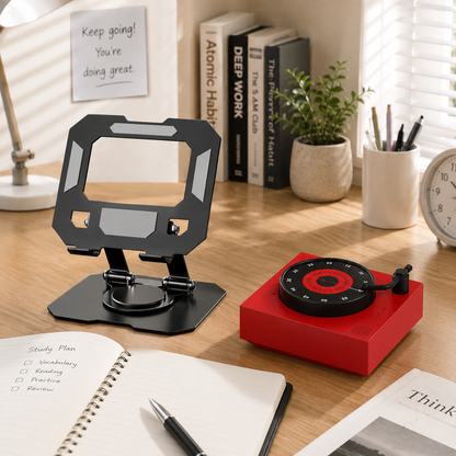 Study Focus Timer (Red) and Foldable Metal Tablet Stand (Black) Set, Mechanical Countdown Timer with V888-ELOSUNG54256