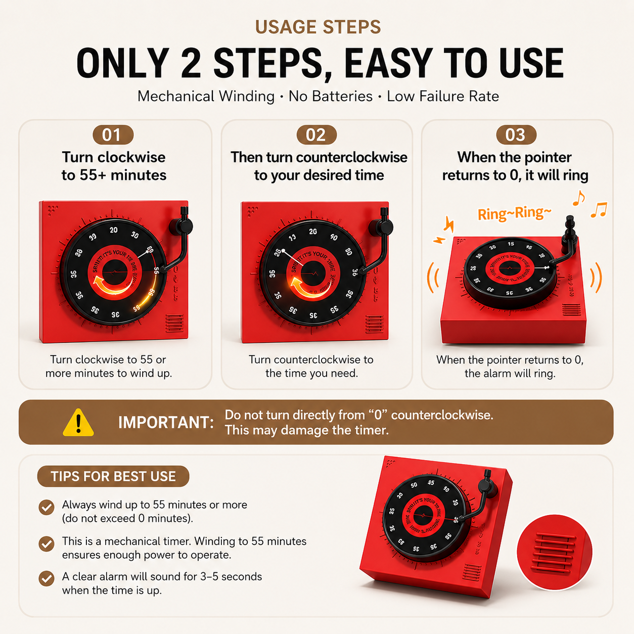 Study Focus Timer (Red) and Foldable Metal Tablet Stand (Black) Set, Mechanical Countdown Timer with V888-ELOSUNG54256