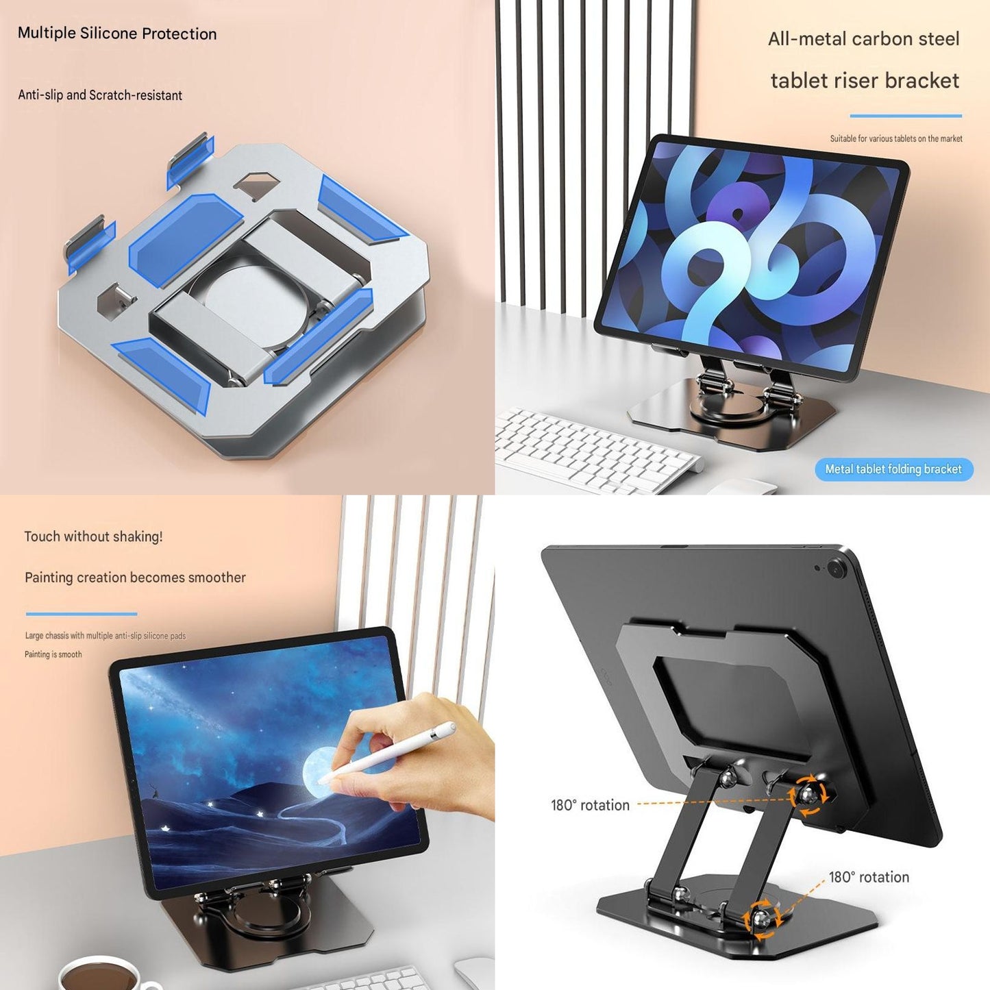 Study Focus Timer (White) and Foldable Metal Tablet Stand (Black) Set, Mechanical Countdown Timer with V888-ELOSUNG54257