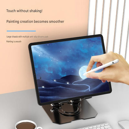 Black Adjustable Aluminium Alloy Tablet Stand with 360 degrees Rotation, Foldable Metal Desk Holder for iPad, V888-ELOSUNG54259
