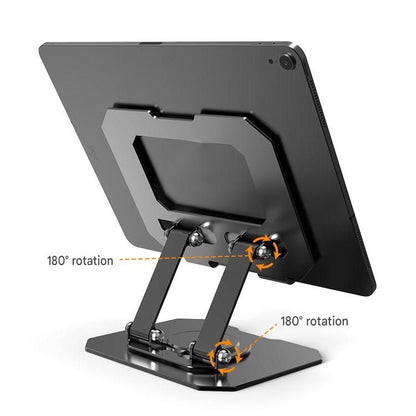 Black Adjustable Aluminium Alloy Tablet Stand with 360 degrees Rotation, Foldable Metal Desk Holder for iPad, V888-ELOSUNG54259