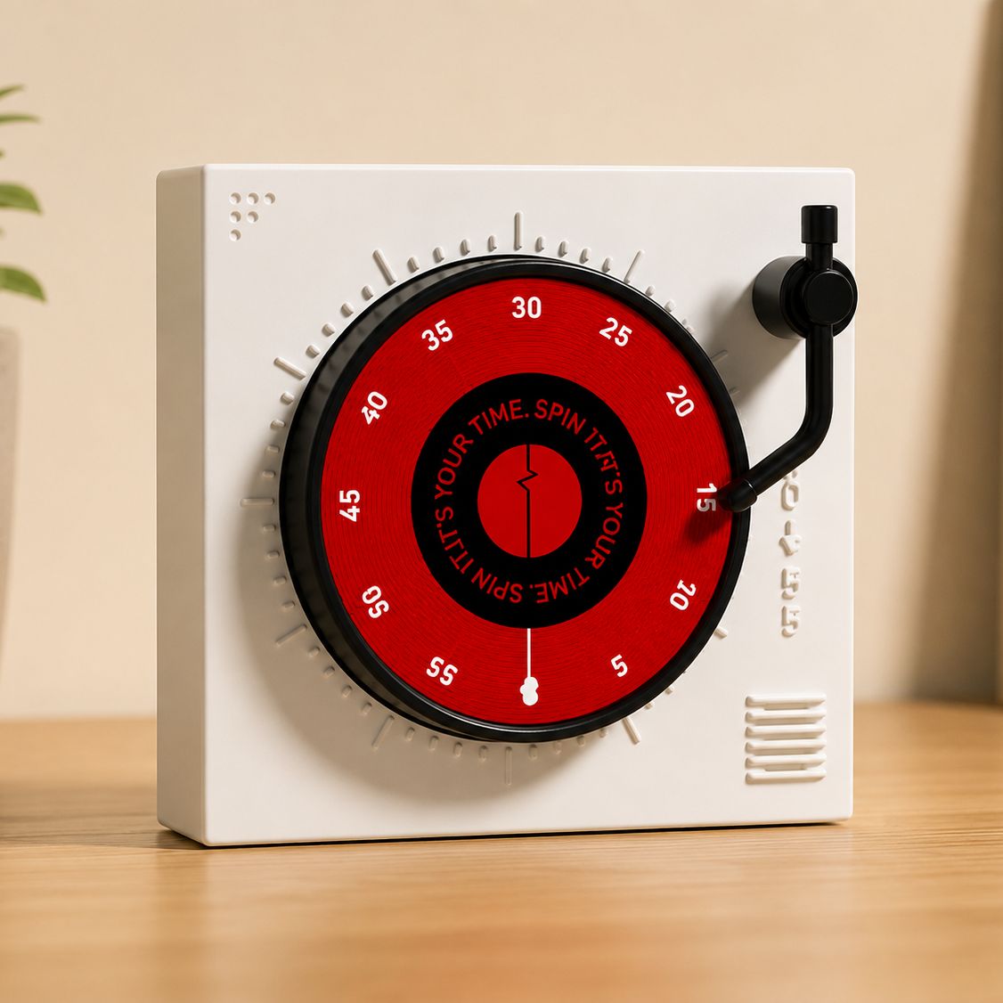 White Record Player Mechanical Timer Magnet Timer for Study, Productivity and Time Management, Wind-Up V888-ELOSUNG54261