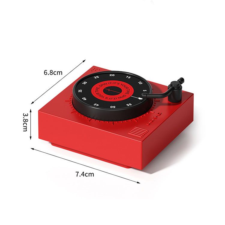 White Record Player Mechanical Timer Magnet Timer for Study, Productivity and Time Management, Wind-Up V888-ELOSUNG54261