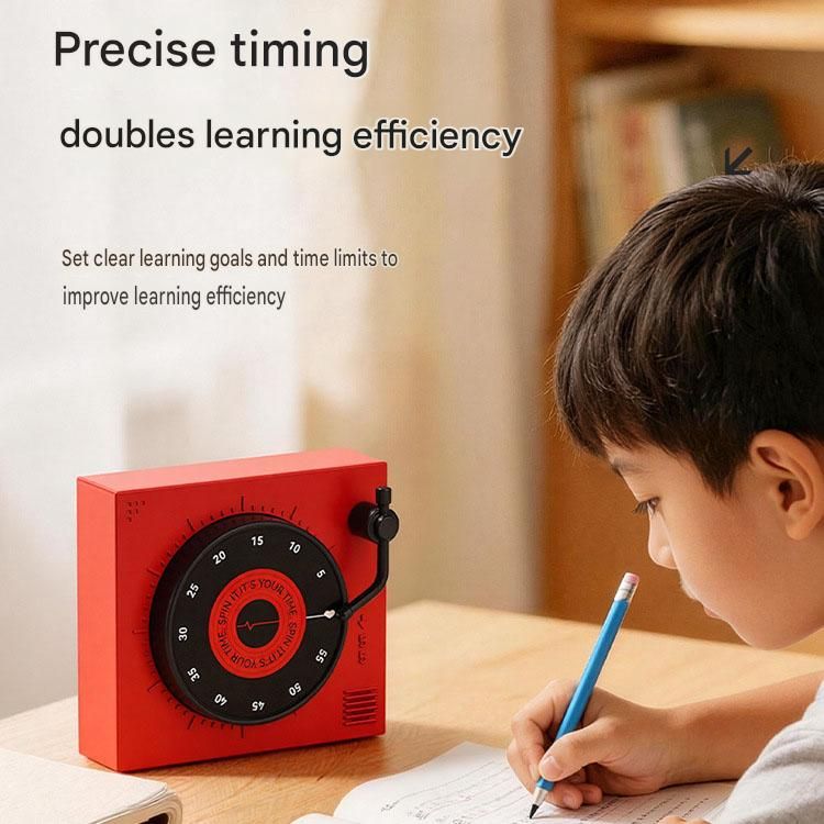 Red Record Player Mechanical Timer Magnet Timer for Study, Productivity and Time Management, Wind-Up V888-ELOSUNG54262
