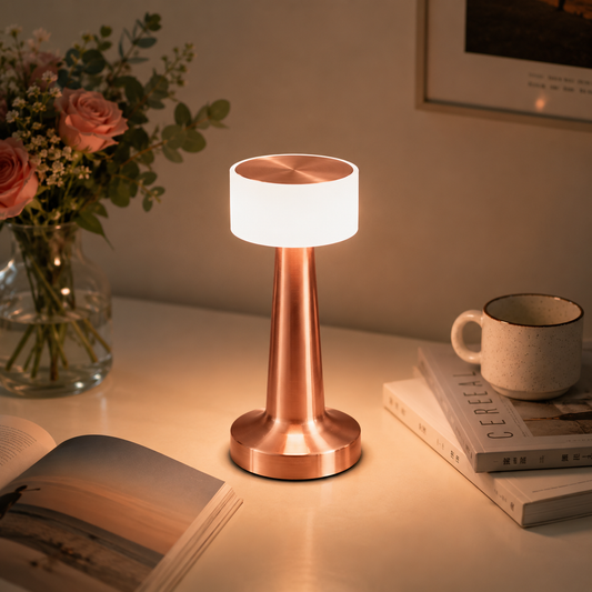 Copper Rechargeable Acrylic Shade UFO Table Lamp Touch Control LED Bedside Night Light, Cordless Ambient Desk V888-ELOSUNG54269