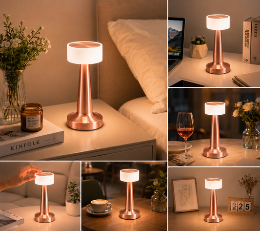 Copper Rechargeable Acrylic Shade UFO Table Lamp Touch Control LED Bedside Night Light, Cordless Ambient Desk V888-ELOSUNG54269