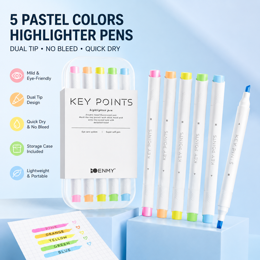 Pastel Dual Tip Highlighter Pen (Fluorescent color) Set 5 Colours with Storage Case, Macaron Mildliner Marker V888-ELOSUNG54271