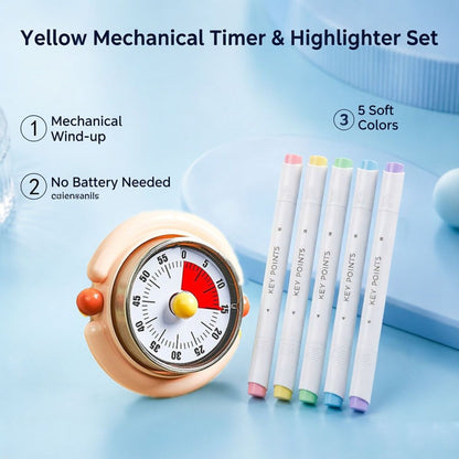 Macaron Pastel Dual-Tip Highlighter & Magnetic Mechanical Timer(Pink) Set - Visual Time Management for Study, V888-ELOSUNG54274