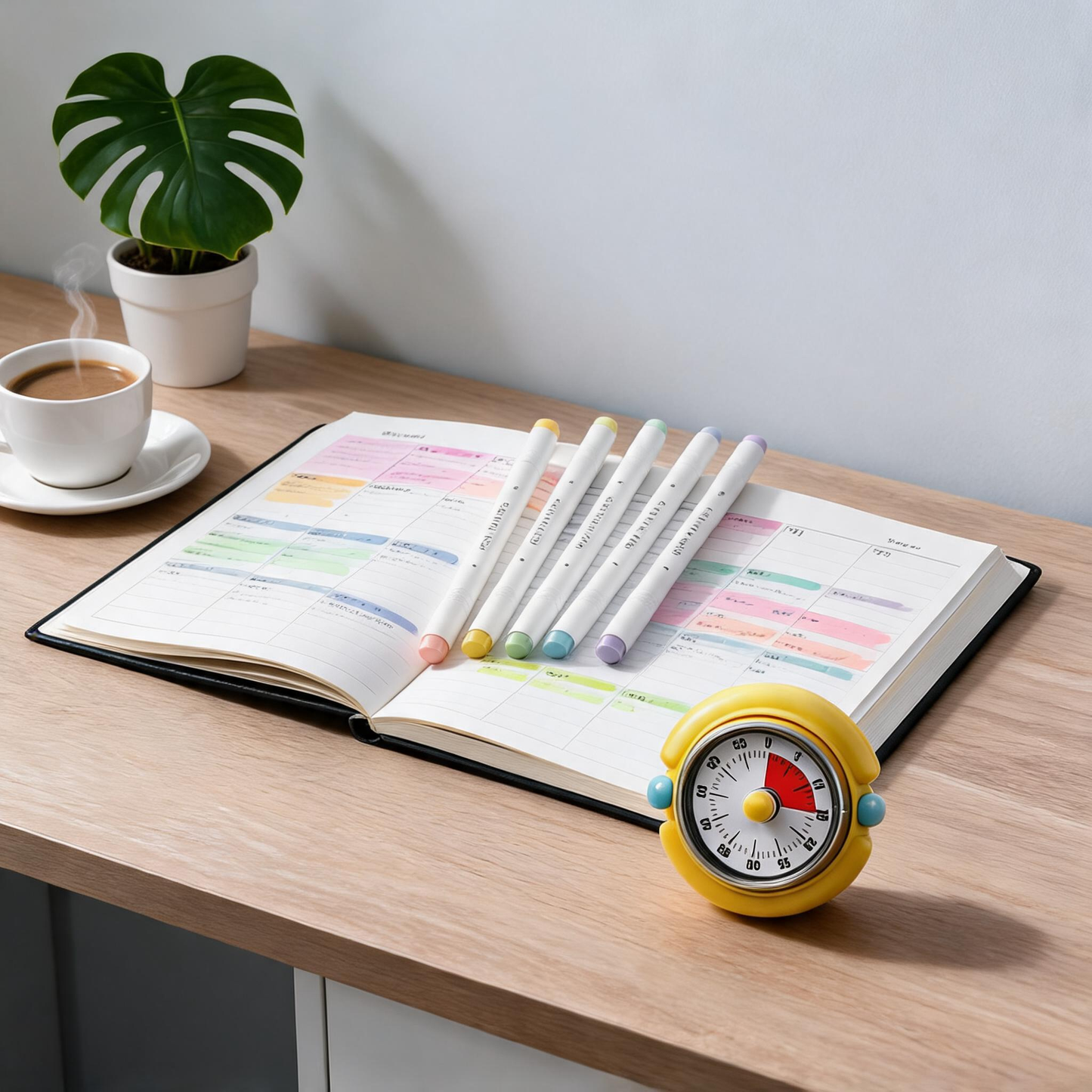 Macaron Pastel Dual-Tip Highlighter & Magnetic Mechanical Timer(Yellow) Set - Visual Time Management for V888-ELOSUNG54275