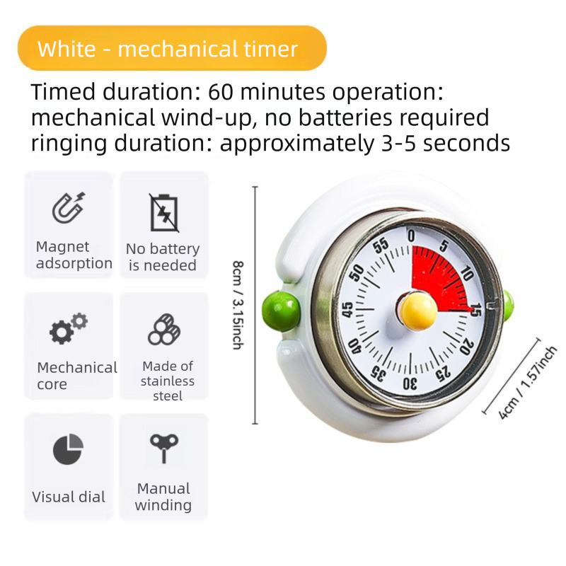 Macaron Pastel Dual-Tip Highlighter & Magnetic Mechanical Timer(White) Set - Visual Time Management for V888-ELOSUNG54276