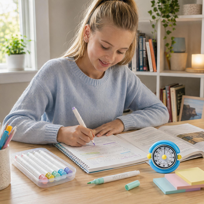 Macaron Pastel Dual-Tip Highlighter & Magnetic Mechanical Timer(Blue) Set - Visual Time Management for Study, V888-ELOSUNG54277