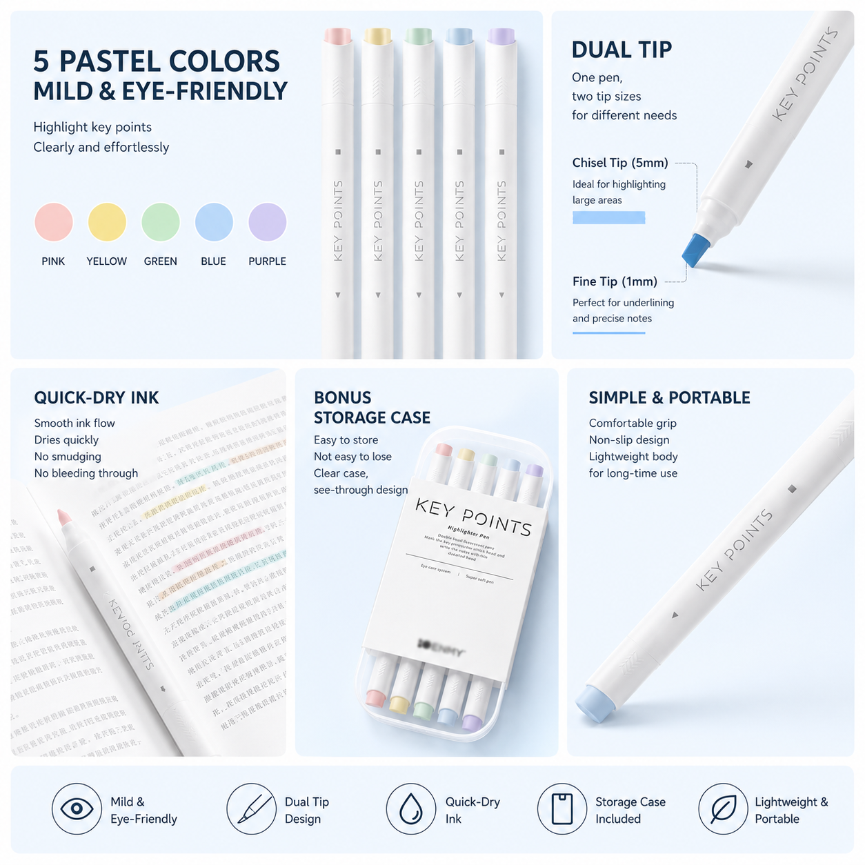 Macaron Pastel Dual-Tip Highlighter & Magnetic Mechanical Timer(Blue) Set - Visual Time Management for Study, V888-ELOSUNG54277