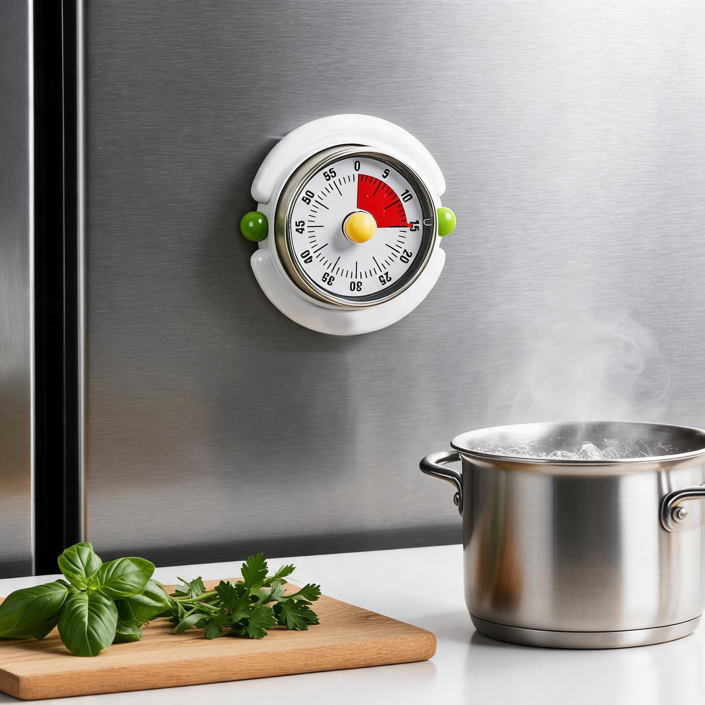 White Visual Mechanical Kitchen Timer with Magnetic Backing - Battery-Free Countdown Alarm for Cooking, Study V888-ELOSUNG54280