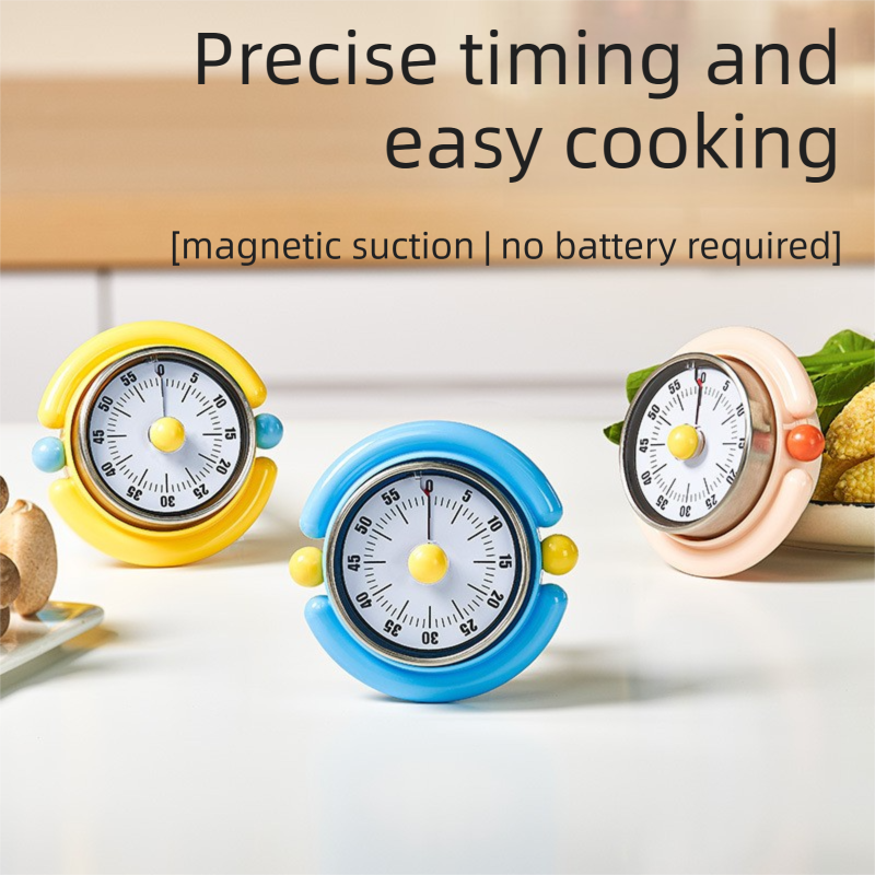 White Visual Mechanical Kitchen Timer with Magnetic Backing - Battery-Free Countdown Alarm for Cooking, Study V888-ELOSUNG54280