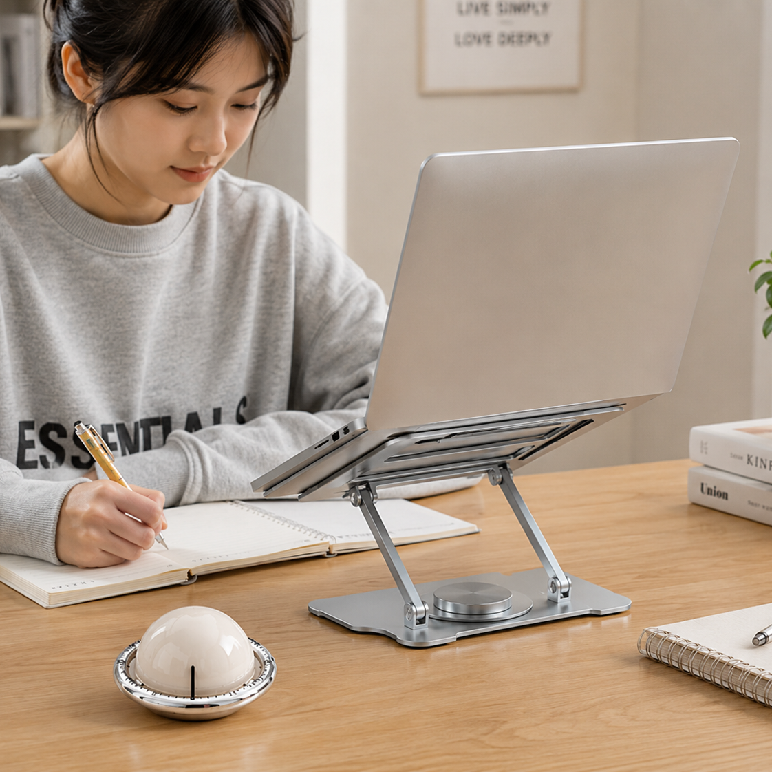 360 degrees Rotating Laptop Stand(Silver) & Magnetic Mechanical Timer(Beige) Set - Ergonomic Cooling Desk V888-ELOSUNG54282