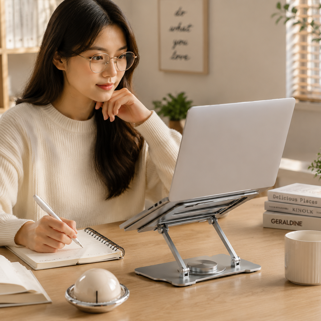 360 degrees Rotating Laptop Stand(Silver) & Magnetic Mechanical Timer(Beige) Set - Ergonomic Cooling Desk V888-ELOSUNG54282