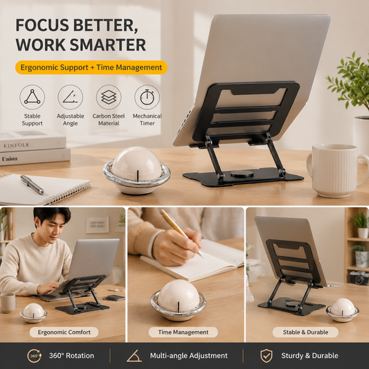 360 degrees Rotating Laptop Stand(Black) & Magnetic Mechanical Timer(Beige) Set - Ergonomic Cooling Desk V888-ELOSUNG54283