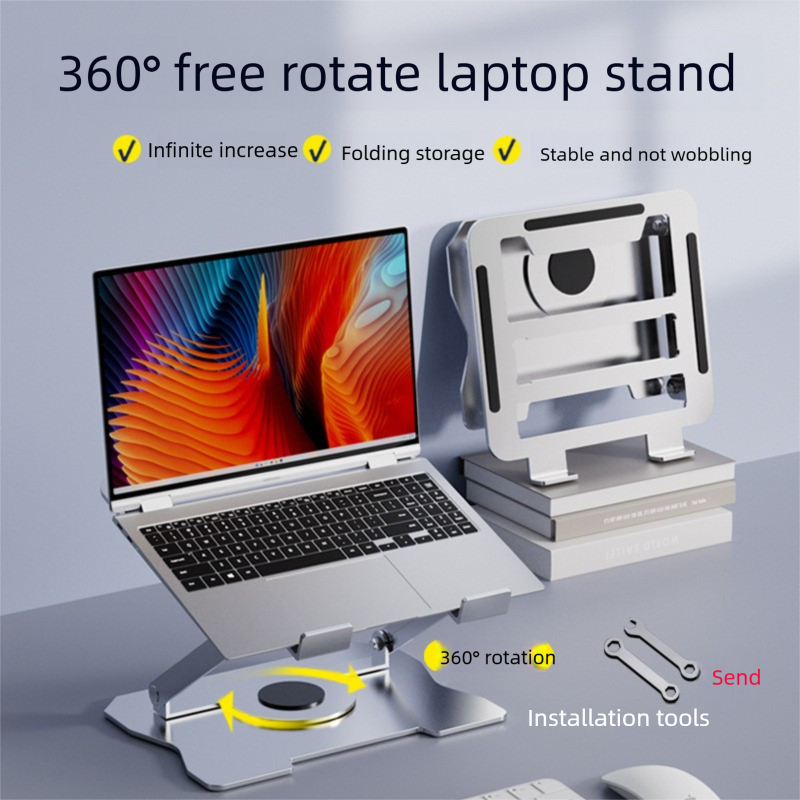 360 degrees Rotating Laptop Stand(Black) & Magnetic Mechanical Timer(Beige) Set - Ergonomic Cooling Desk V888-ELOSUNG54283