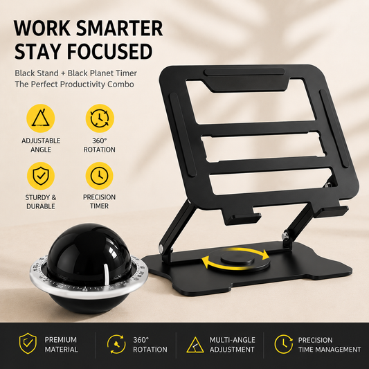 360 degrees Rotating Laptop Stand(Black) & Magnetic Mechanical Timer(Black) Set - Ergonomic Cooling Desk V888-ELOSUNG54285