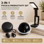 Black 3-in-1 Focus & Productivity Set: Magnetic Mechanical Timer, Noise-Reducing Earplugs & Rechargeable V888-ELOSUNG54286