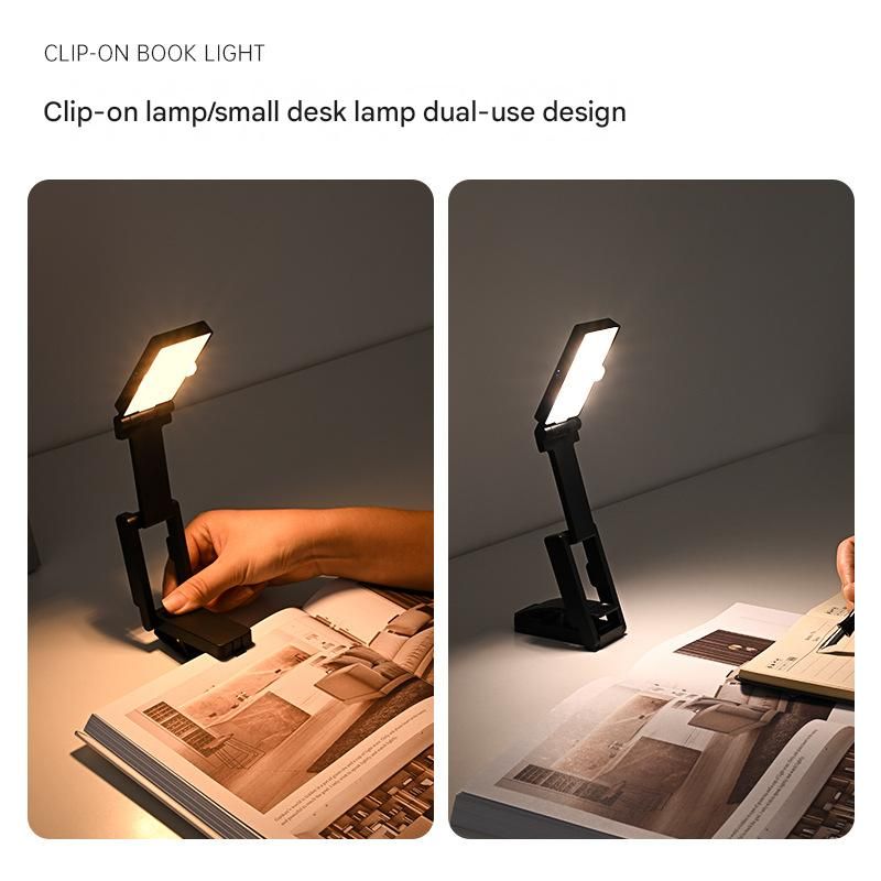 Black Rechargeable LED Clip-On Reading Light - Foldable Portable Mini Book Light with Eye-Caring Lamp for V888-ELOSUNG54294