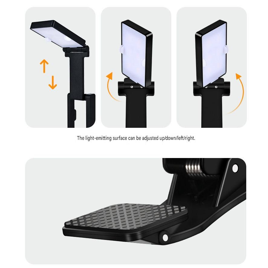 Black Rechargeable LED Clip-On Reading Light - Foldable Portable Mini Book Light with Eye-Caring Lamp for V888-ELOSUNG54294