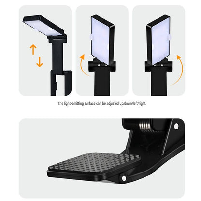 Black Rechargeable LED Clip-On Reading Light - Foldable Portable Mini Book Light with Eye-Caring Lamp for V888-ELOSUNG54294