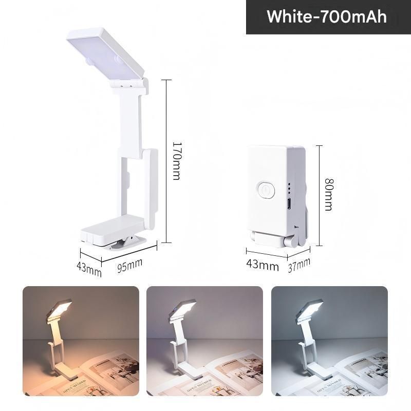 White Rechargeable LED Clip-On Reading Light - Foldable Portable Mini Book Light with Eye-Caring Lamp for V888-ELOSUNG54295