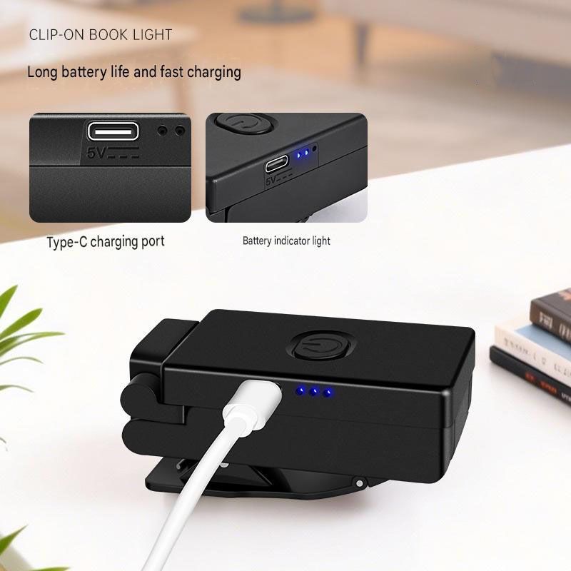 White Rechargeable LED Clip-On Reading Light - Foldable Portable Mini Book Light with Eye-Caring Lamp for V888-ELOSUNG54295