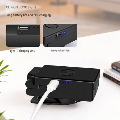 White Rechargeable LED Clip-On Reading Light - Foldable Portable Mini Book Light with Eye-Caring Lamp for V888-ELOSUNG54295