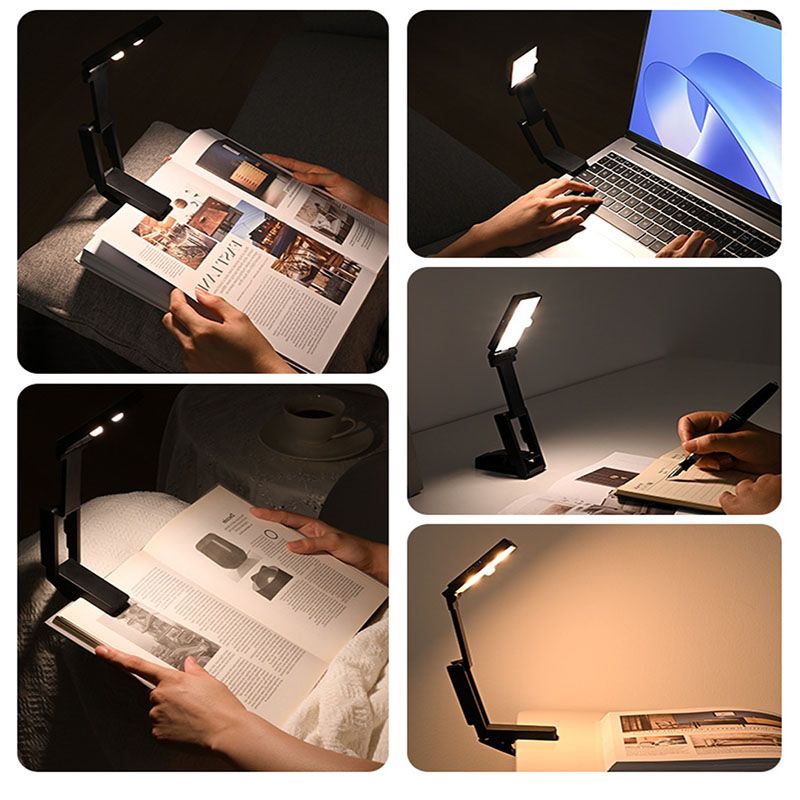 White Rechargeable LED Clip-On Reading Light - Foldable Portable Mini Book Light with Eye-Caring Lamp for V888-ELOSUNG54295
