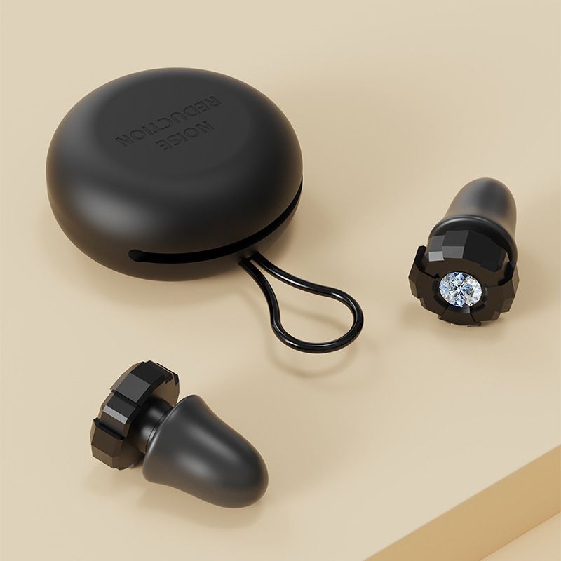 Black Luxury Diamond-Encrusted Noise Reduction Earplugs with Anti-Lost Lanyard - Soft Silicone Sleep & Study V888-ELOSUNG54296
