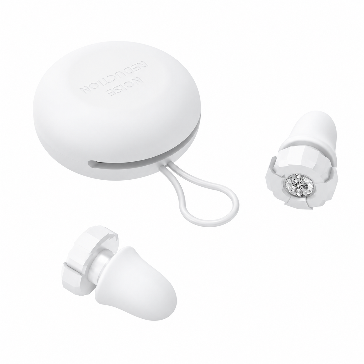 White Luxury Diamond-Encrusted Noise Reduction Earplugs with Anti-Lost Lanyard - Soft Silicone Sleep & Study V888-ELOSUNG54297